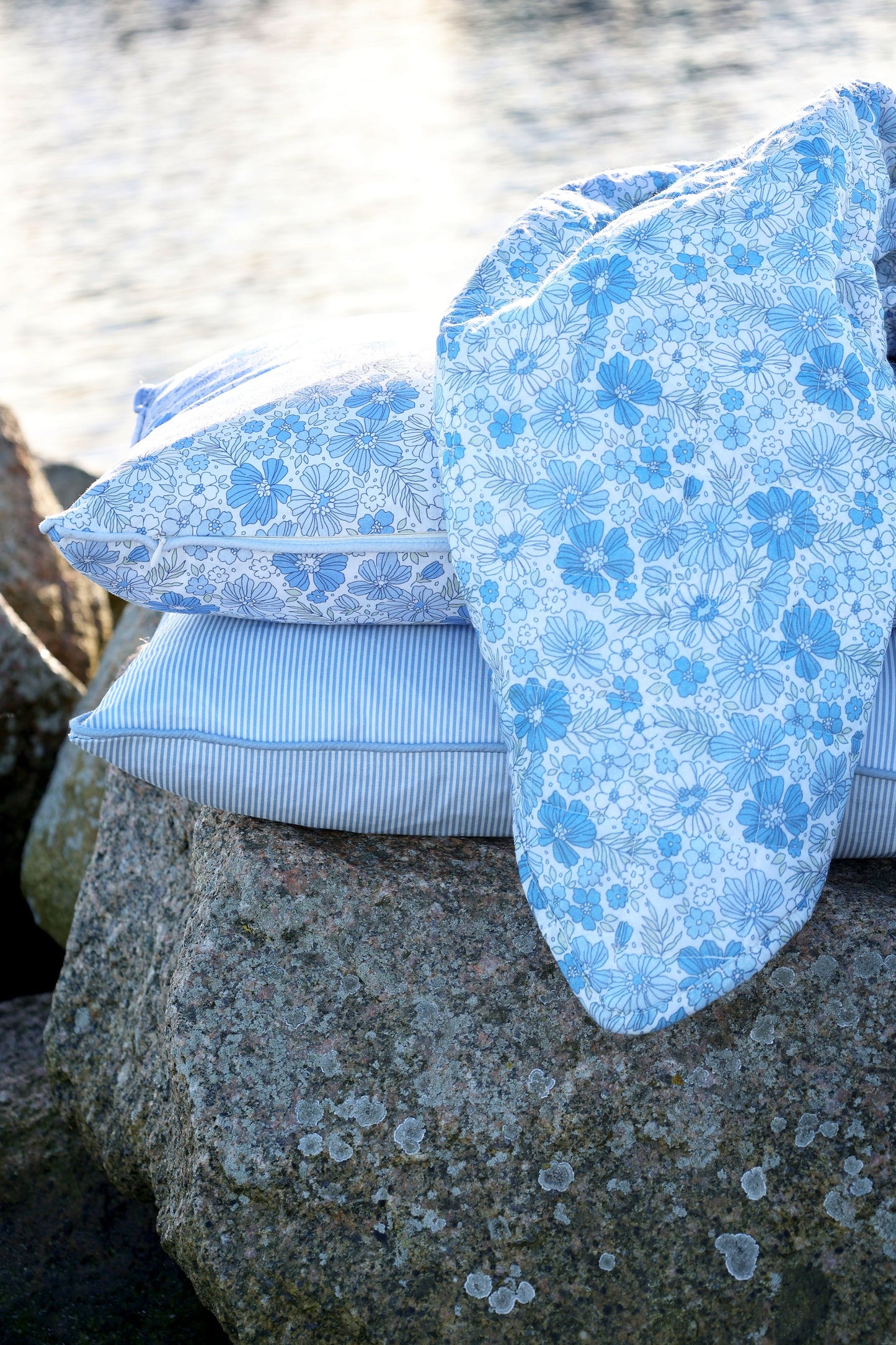 Chic Antique Aix Vintage Quilt - Skyblue & Hvid L180 / B130 cm