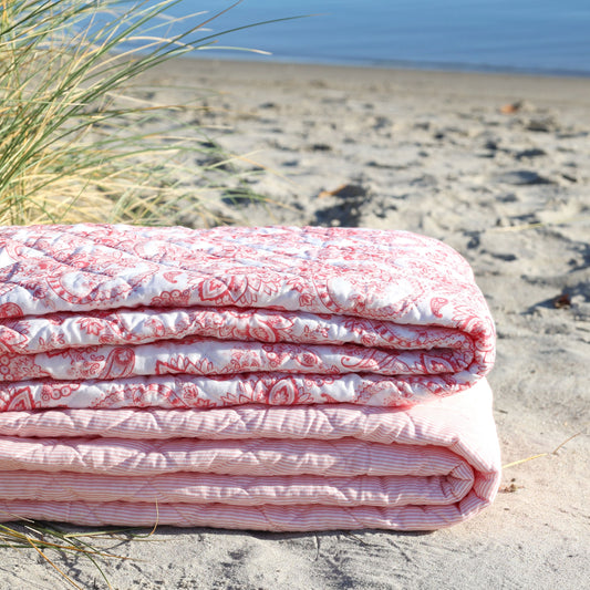 Chic Antique Aix Vintage Quilt - Rosa & Hvid L180 / B130 cm