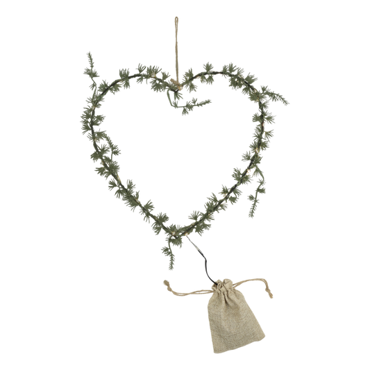 Chic Antique Fleur Hjertekrans med 25 LED-Lys – Grøn 32 cm