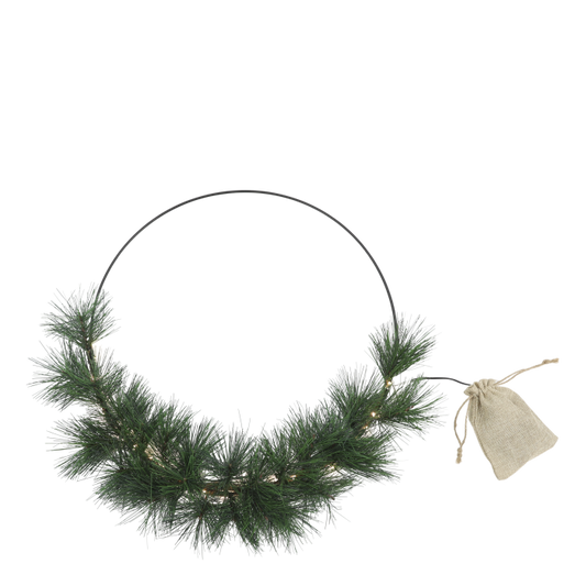 Fleur Krans med Gran og LED Ø50 cm – Grøn Julekrans med Lys