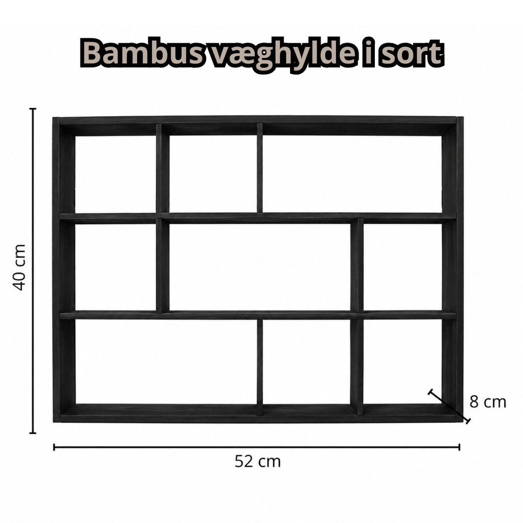 Nordis Bambus Væghylde Sort – 9 Rum, 40 × 52 cm