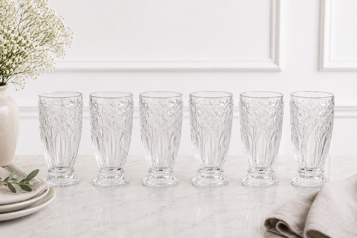 Chic Antique Saint-Émilion Glas med Mønster 350 ml - H15/Ø8,5 cm klar Dekorativt drikkeglas i fransk stil