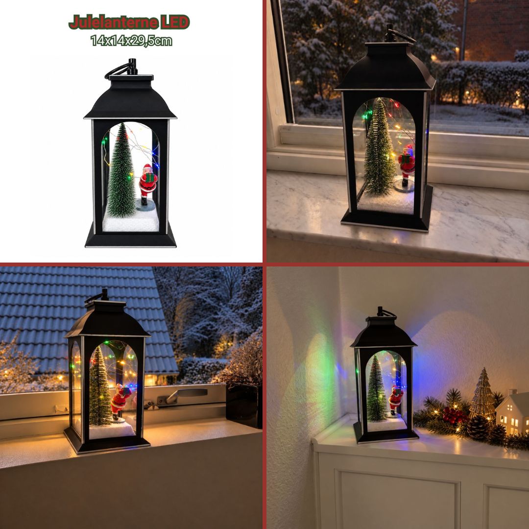 Julelanterne med LED – Sort – 14 x 14 x 29,5 cm