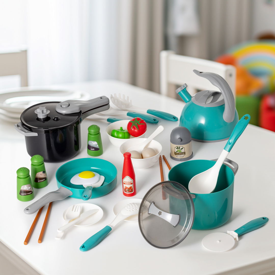 Køkkenlegetøjssæt til børn, rød + grøn, 32 dele