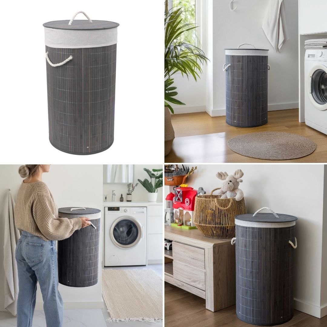 Nordis - Grå bambus vasketøjskurv