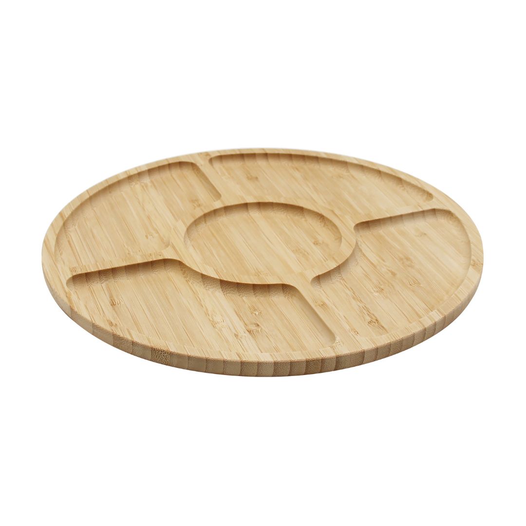 Bambus Snackfad Ø28 cm – Rundt Serveringsfad med Opdeling