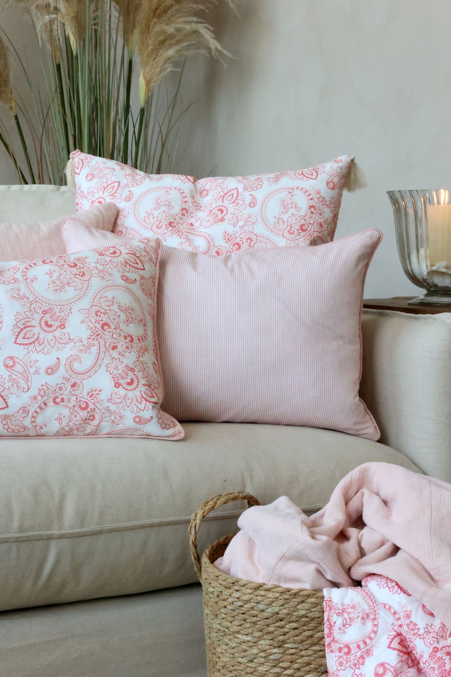 Chic Antique Pudebetræk m. paisleymønster – Rosa & Hvid 50x35