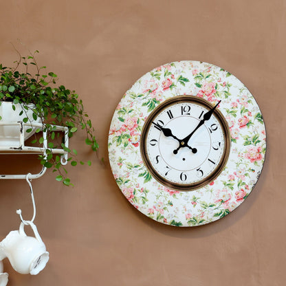 Chic Antique - Vægur med Blomstermotiv Ø34 cm i Fransk Grå