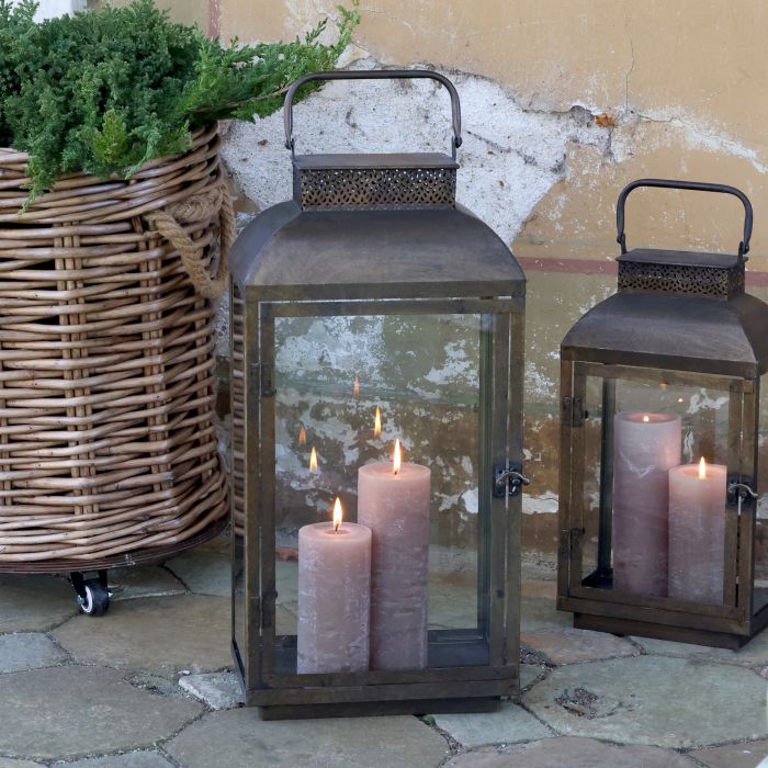 Chic Antique lanterner med mønster, sæt af 2, antique messing