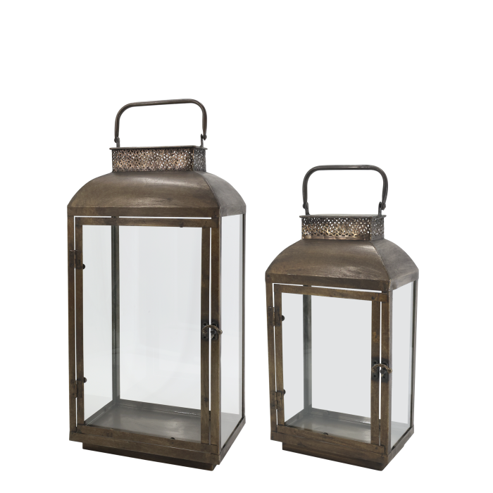 Chic Antique Lanterne med Mønster – Sæt af 2 – Antique Messing