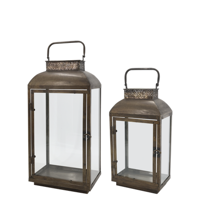 Chic Antique Lanterne med Mønster – Sæt af 2 – Antique Messing
