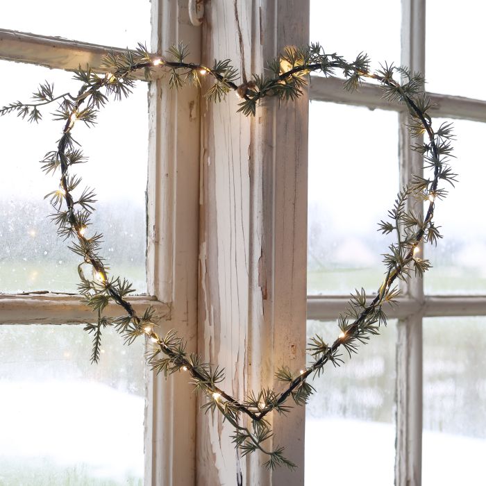 Chic Antique Fleur Hjertekrans med 25 LED-Lys – Grøn 32 cm