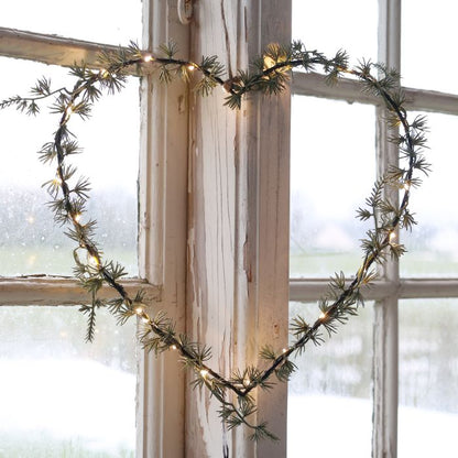 Chic Antique Fleur Hjertekrans med 25 LED-Lys – Grøn 32 cm