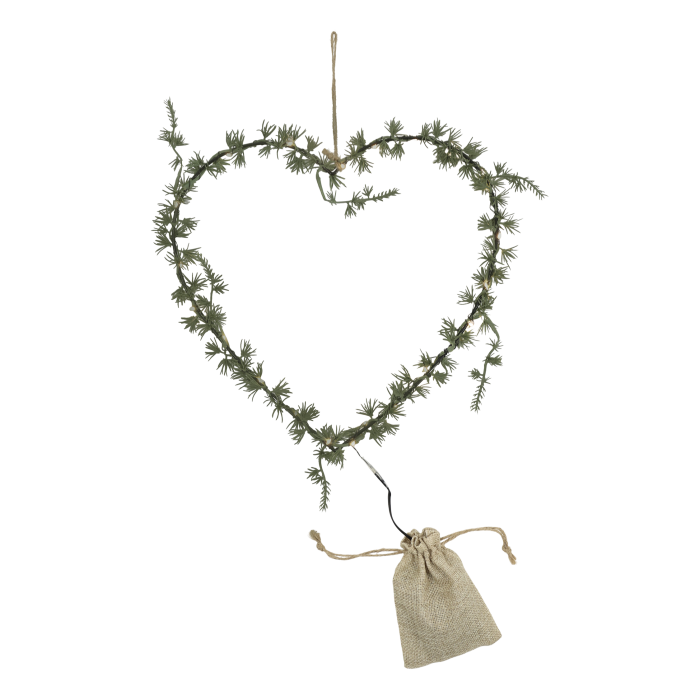Chic Antique Fleur Hjertekrans med 25 LED-Lys – Grøn 32 cm