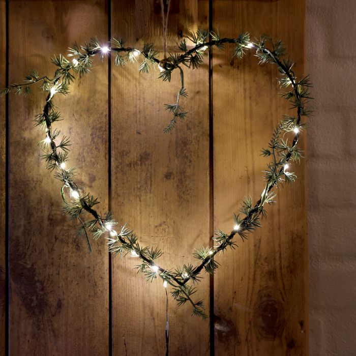 Chic Antique Fleur Hjertekrans med 25 LED-Lys – Grøn 32 cm