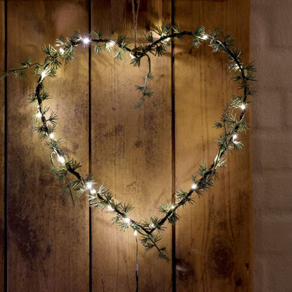 Chic Antique Fleur Hjertekrans med 25 LED-Lys – Grøn 32 cm