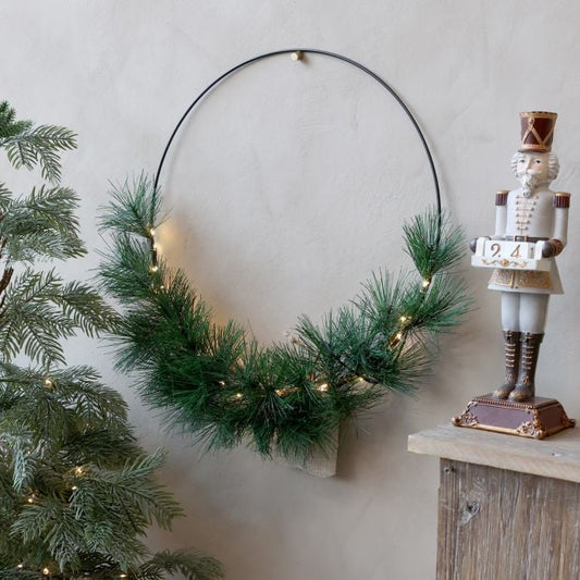 Fleur Krans med Gran og LED Ø50 cm – Grøn Julekrans med Lys