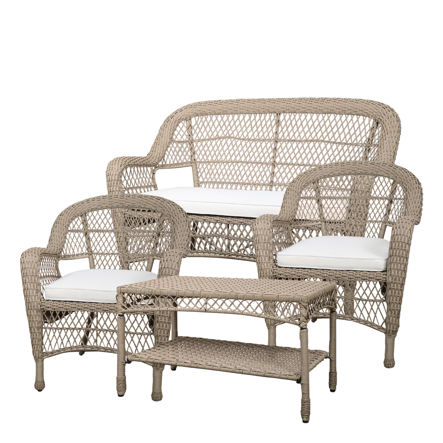 Chic Antique - Havesæt i flet m. bord, sofa og 2 stole m. hynder