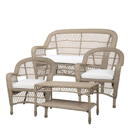 Chic Antique - Havesæt i flet m. bord, sofa og 2 stole m. hynder