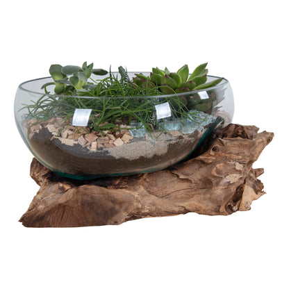 House Nordic San Marino Vanddråbe i teaktræ og glas, natur, h20 cm