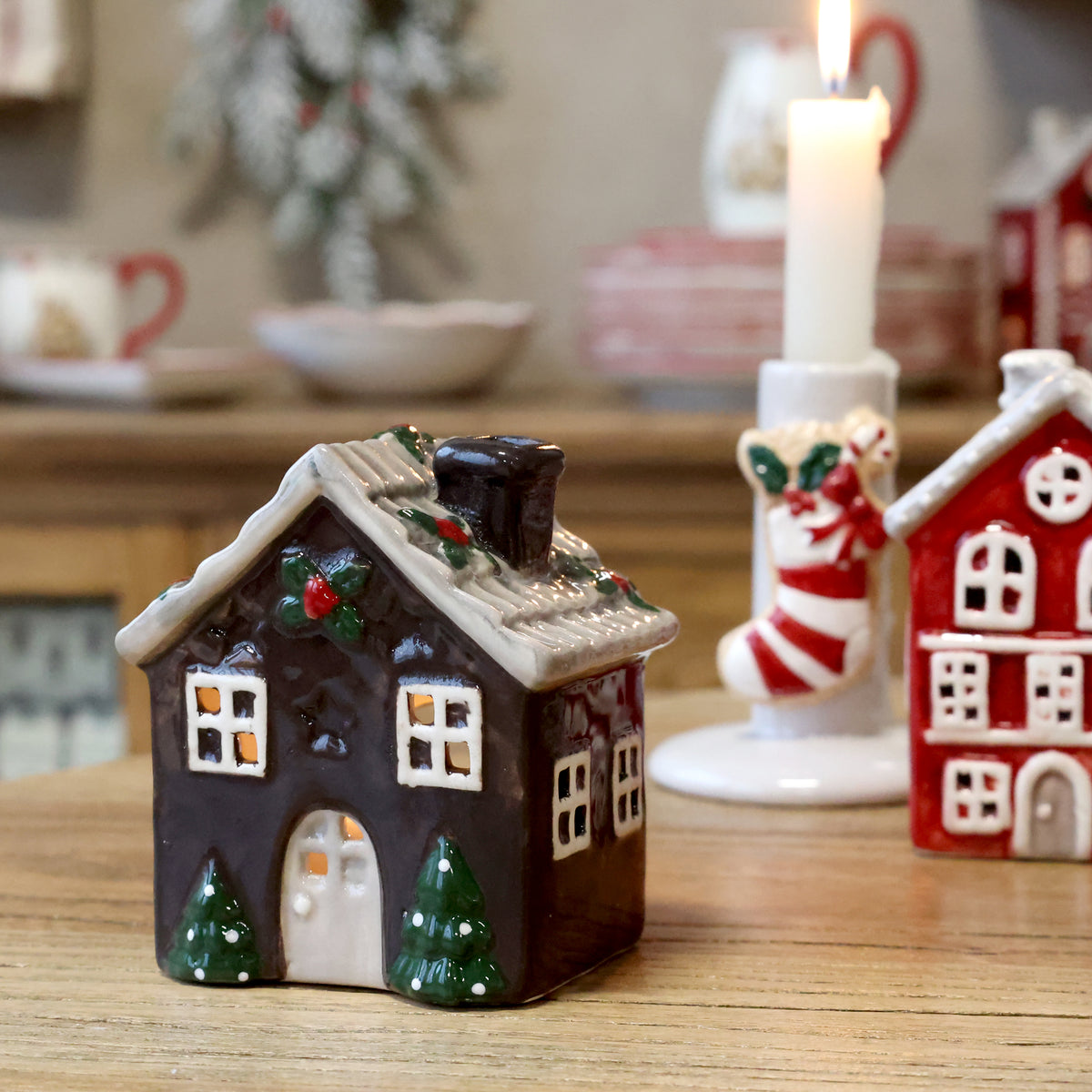 Chic Antique Chamonix hus til fyrfadslys, mocca, H9,5 cm