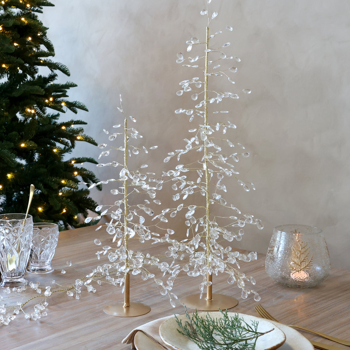 Chic Antique Juletræ med Prismer & Guldtråd – H42 cm – Klar/Guld