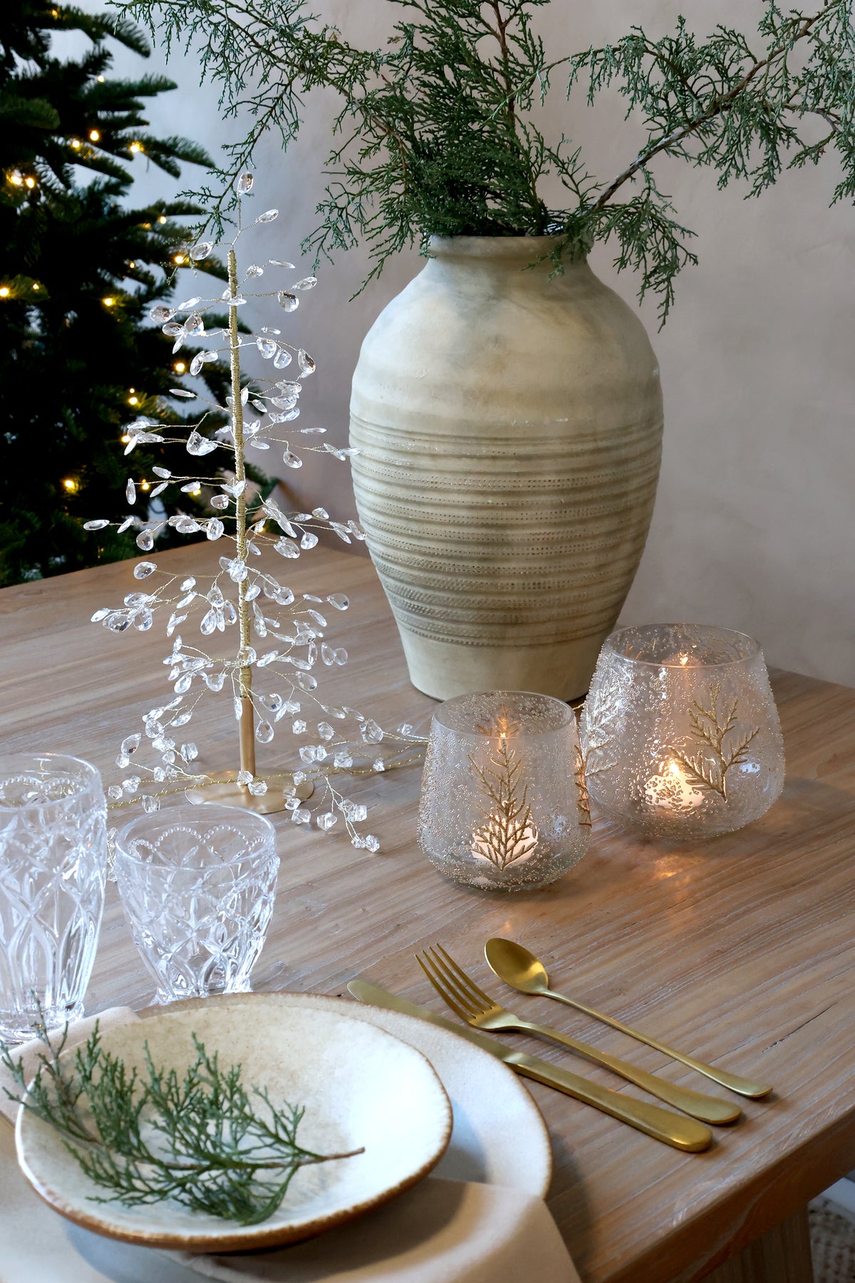 Chic Antique Juletræ med Prismer & Guldtråd – H42 cm – Klar/Guld