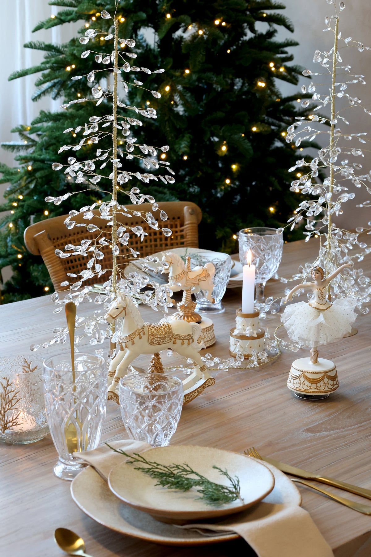 Chic Antique Juletræ med Prismer & Guldtråd – H61 cm – Klar/Guld