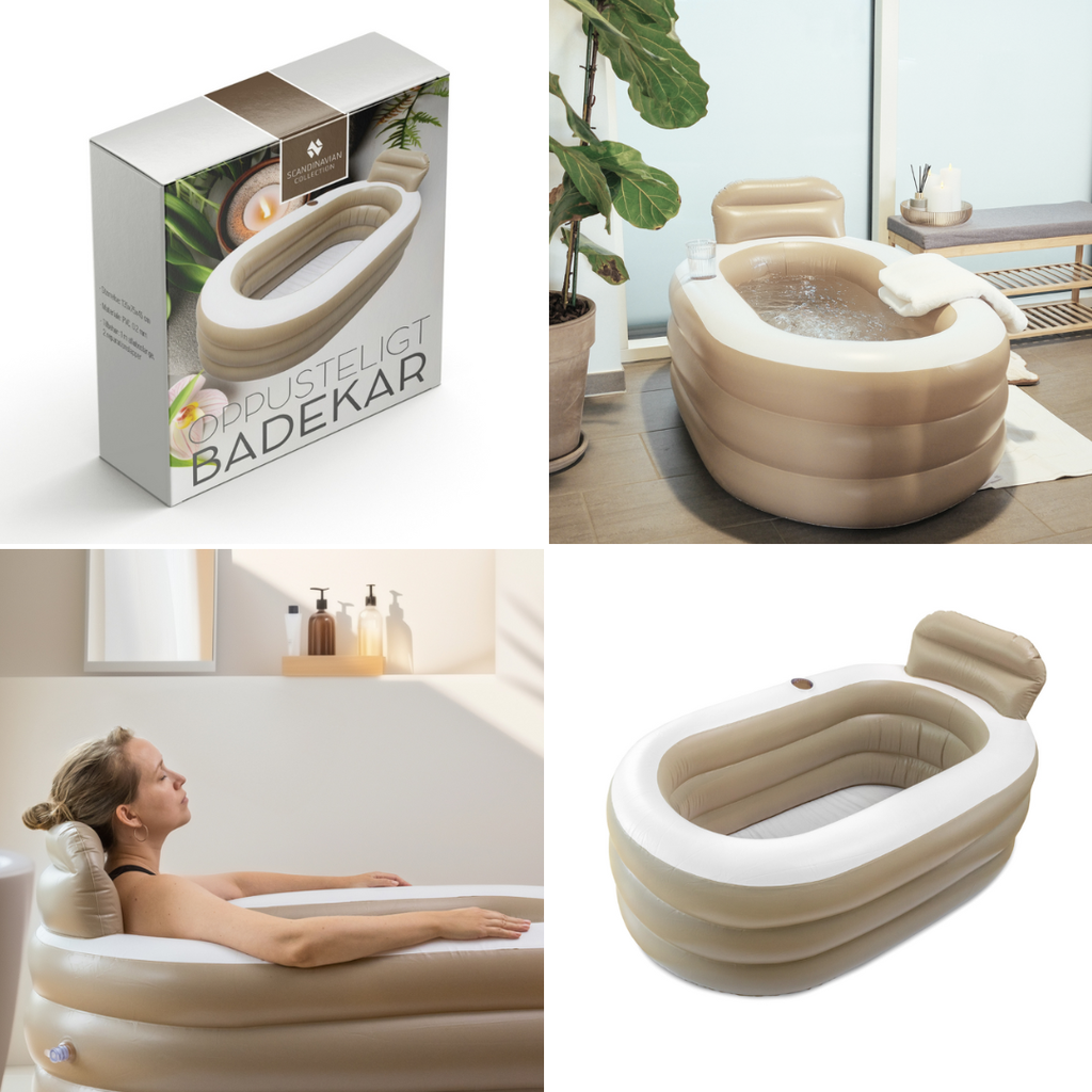 Oppusteligt Badekar 160 L – Brun/Beige  Praktisk oppusteligt badekar med nakkestøtte, kopholder og afløbsslange – perfekt til hjemme-wellness uden et fast badekar