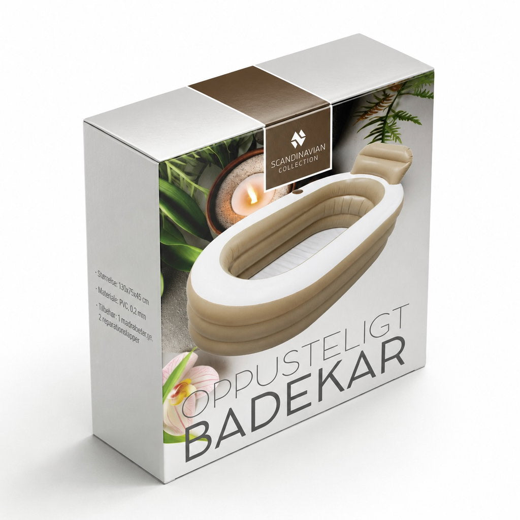 Oppusteligt Badekar 160 L – Brun/Beige  Praktisk oppusteligt badekar med nakkestøtte, kopholder og afløbsslange – perfekt til hjemme-wellness uden et fast badekar