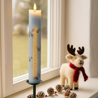 LED Julekalenderlys med Timer og Fjernbetjening – 25 cm  Stemningsfuldt LED kalenderlys med 3D-flamme, timer og fjernbetjening til hyggelig nedtælling frem mod juleaften