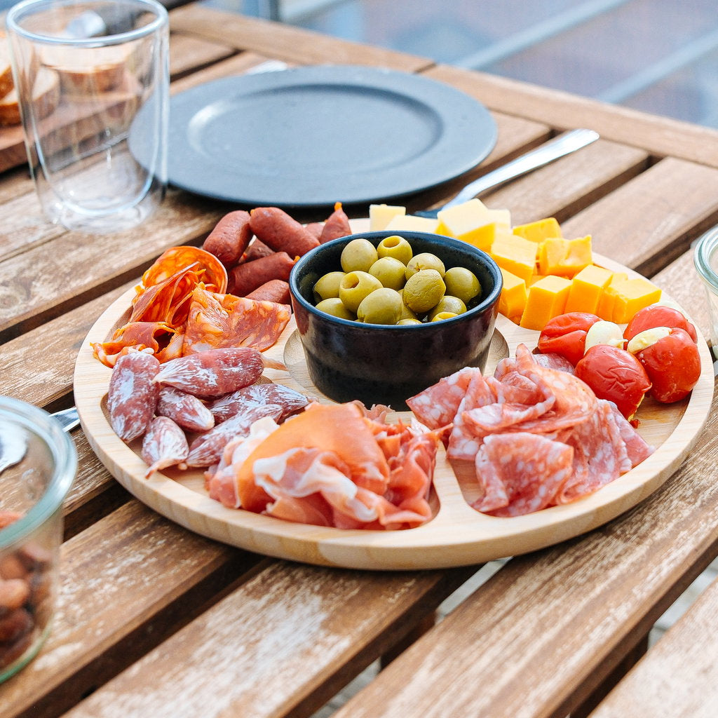 Bambus Snackfad Ø28 cm – Rundt Serveringsfad med Opdeling