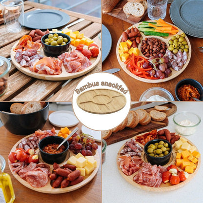 Bambus Snackfad Ø28 cm – Rundt Serveringsfad med Opdeling