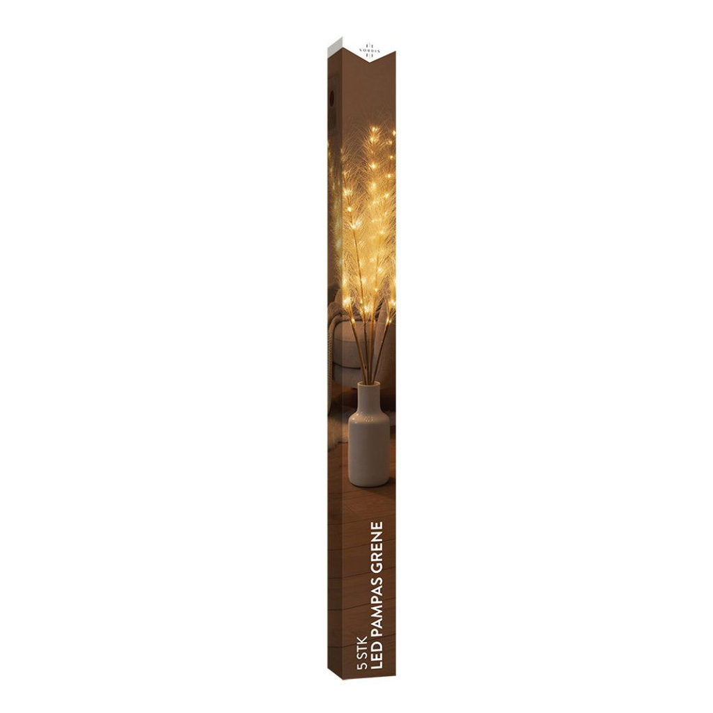 Nordis Pampasgrene med LED – 5 stk. med 150 Varme LED-Lys