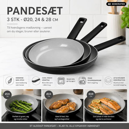 Pandesæt 3 stk. – Non-stick Stegepander Ø20, Ø24 & Ø28 cm