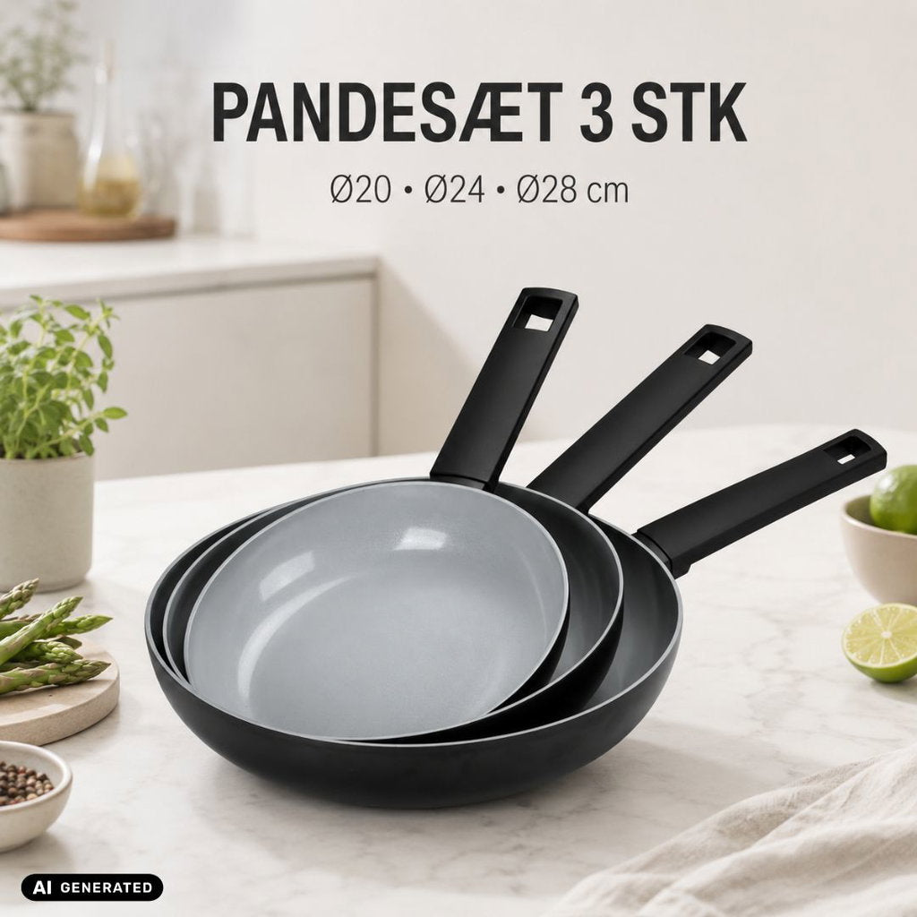 Pandesæt 3 stk. – Non-stick Stegepander Ø20, Ø24 & Ø28 cm