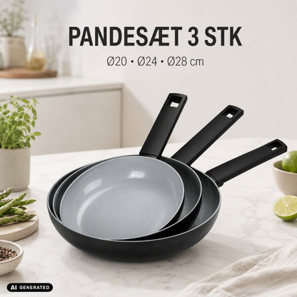 Pandesæt 3 stk. – Non-stick Stegepander Ø20, Ø24 & Ø28 cm