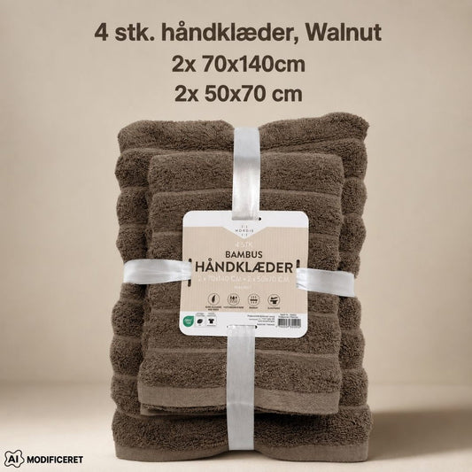 Nordis Bambus Håndklæder 4-Pak – Walnut  Bløde bambushåndklæder i 4-pak med 2 badehåndklæder og 2 håndklæder i den elegante Walnut-farve