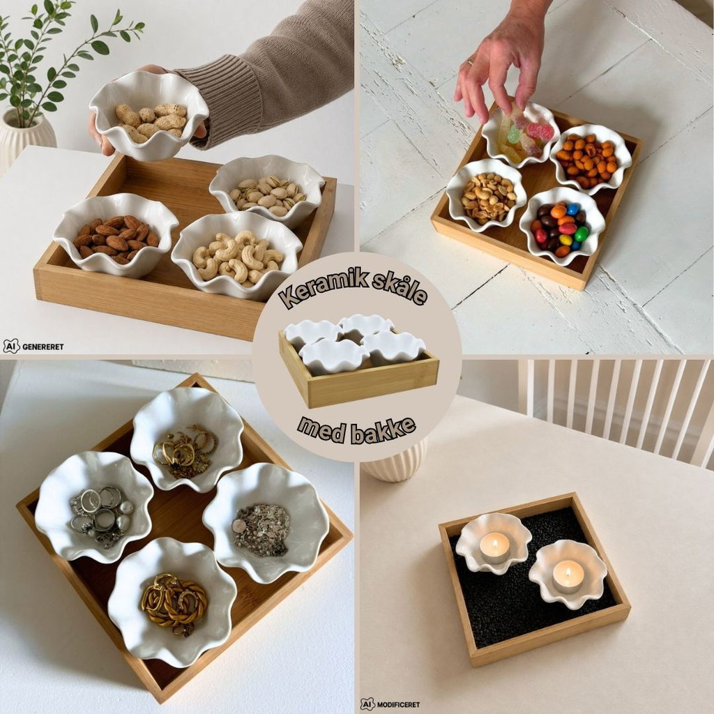 Nordis Keramikskåle med Bambusbakke – 4 Skåle