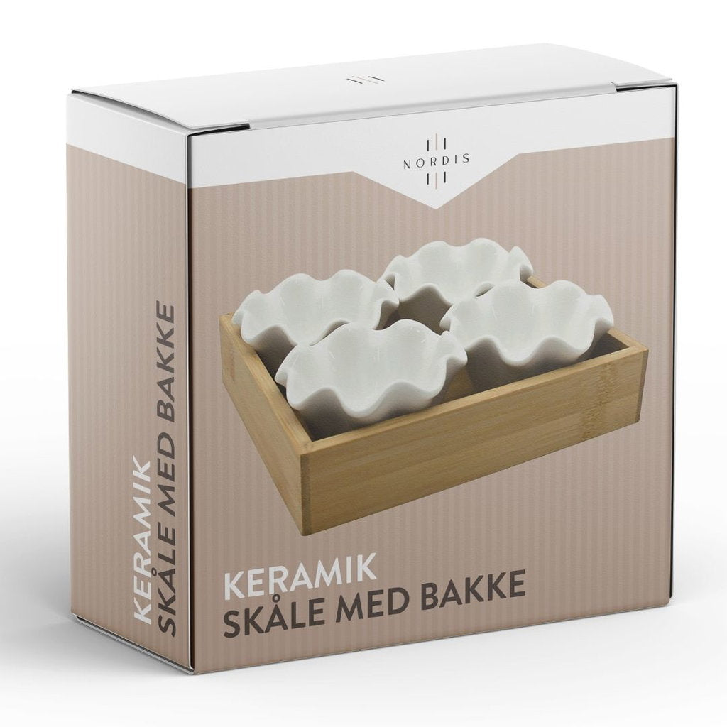Nordis Keramikskåle med Bambusbakke – 4 Skåle