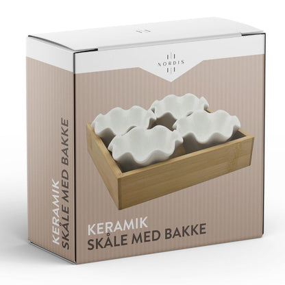 Nordis Keramikskåle med Bambusbakke – 4 Skåle