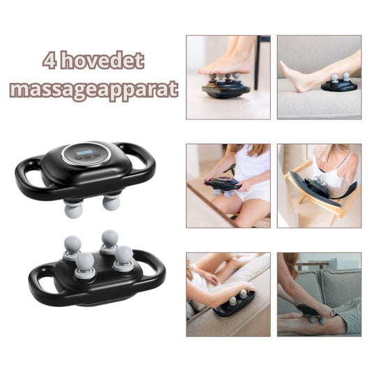 MassagePro 4-Hovedet Massageapparat med 9 Intensitetsniveauer - Kraftfuldt massageapparat med 4 massagehoveder, 9 intensitetsniveauer og 10 massageprogrammer til trætte muskler