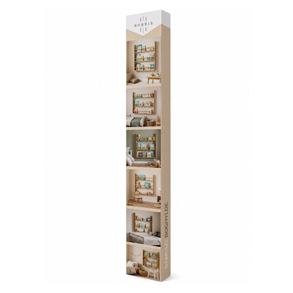 Nordis Bambus Bog-Væghylde 80 × 85 cm - Stilren væghylde i naturlig bambus til bøger, magasiner og dekorationer