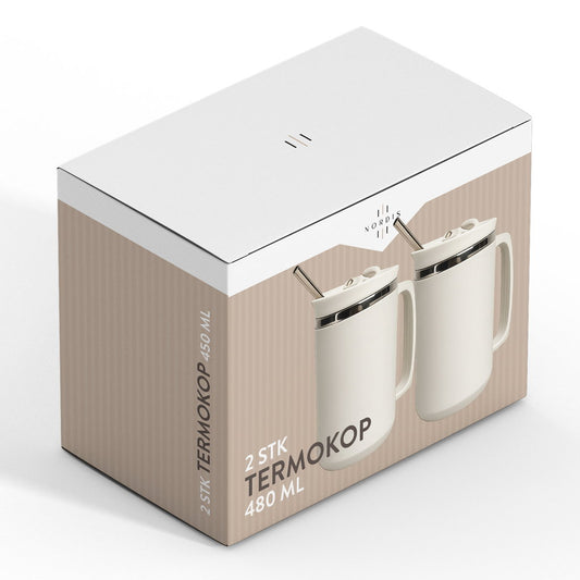 Nordis Termokopper 2 stk. – 480 ml  Stilrene termokopper med god kapacitet – perfekte til kaffe og andre drikke på farten