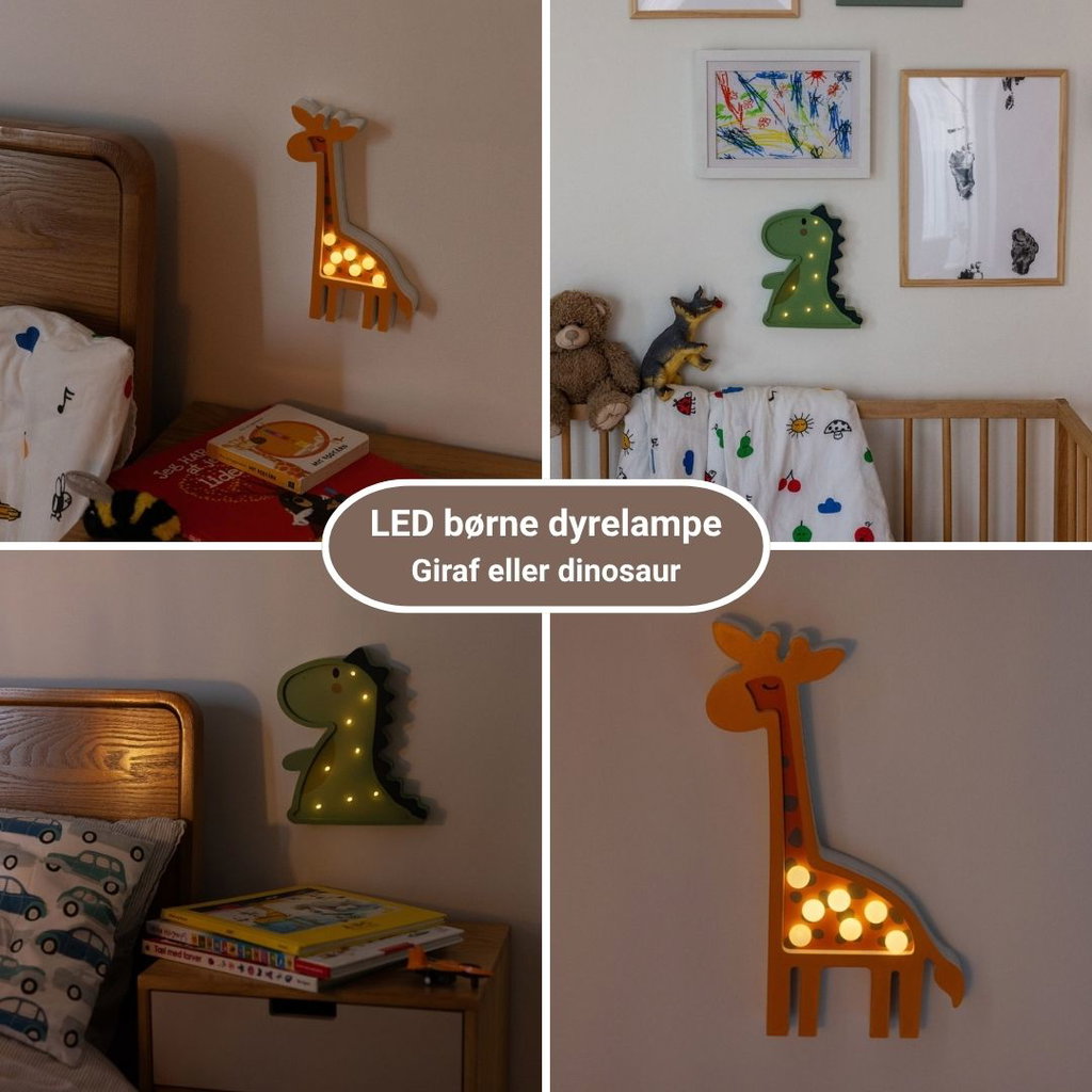 LED Børnelampe med Dyr – Dinosaur eller Giraf | Sødt Natlys til Børneværelset