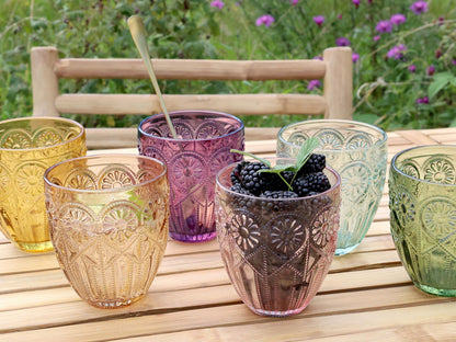 Chic Antique – Saint-Émilion glas med mønster | 330 ml – farvet glas (6 stk.) 🌈