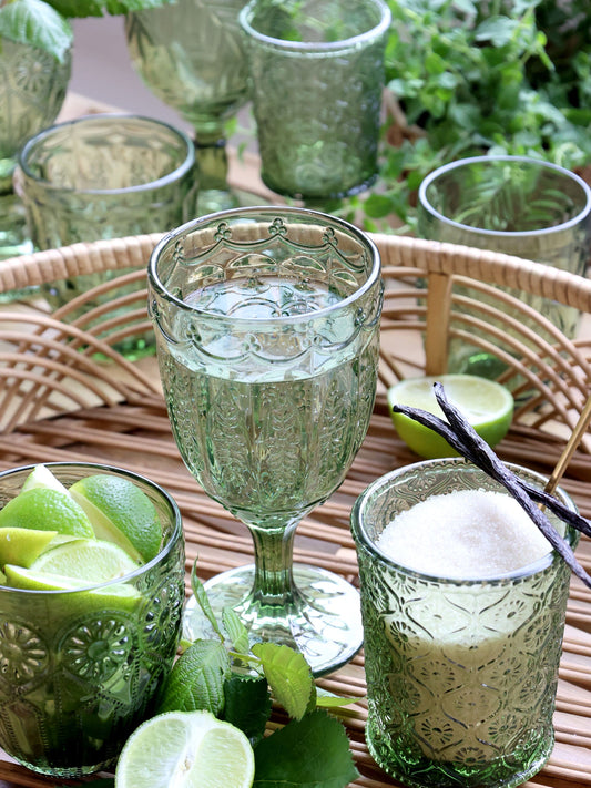 NYHED: Chic Antique – Saint-Émilion glas med mønster | 330 ml – farvet glas (6 stk.) 🌈