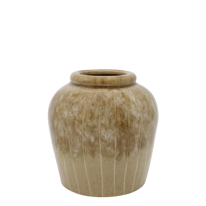 Chic Antique Vase med Striber – H19/Ø18 cm – Latte