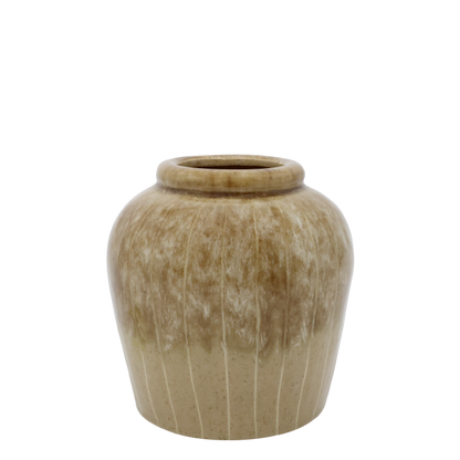 Chic Antique Vase med Striber – H19/Ø18 cm – Latte