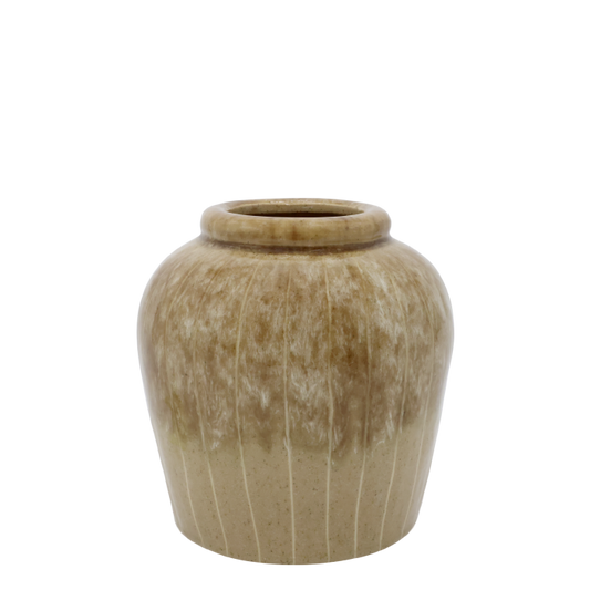 Chic Antique Vase med Striber – H19/Ø18 cm – Latte